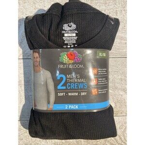 Fruit of The Loom Mens Black Waffle Crew Thermal Top 2-Pack Size XL (46-48) NEW
